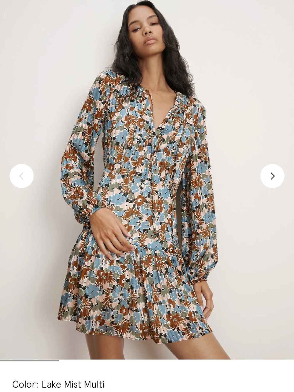 Veronica Beard Lake Mist Multi Floral Mini Dress in Blue and Brown